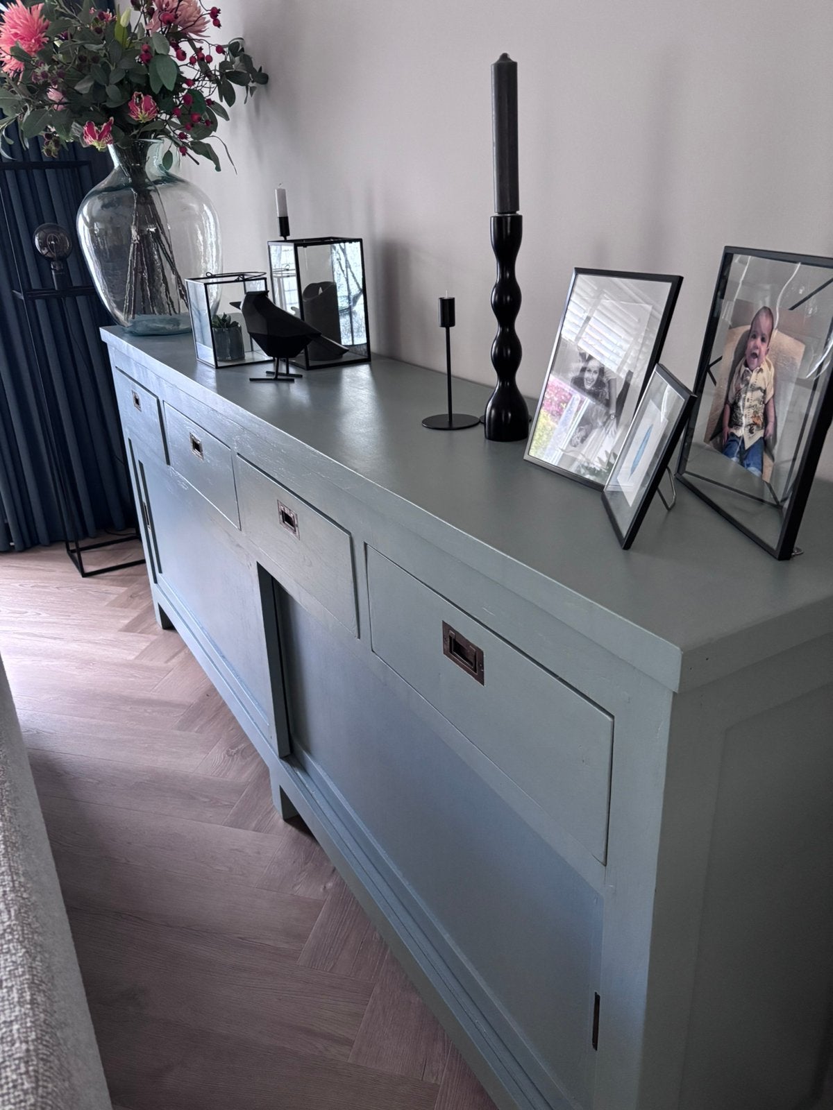 Dressoir teakhout in elke kleur te schilderen, Gebruikt, Teakhout, Ophalen of Verzenden, 200 cm of meer