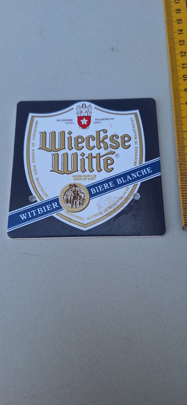 Wieckse witte bier tapruiter schildje (27.4), Verzamelen, Ophalen of Verzenden, Overige merken