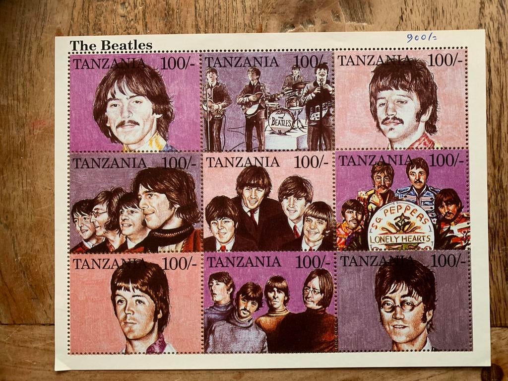 The Beatles 9 postzegels Tanzania puntgaaf, Ophalen of Verzenden, Postfris, Overige thema's