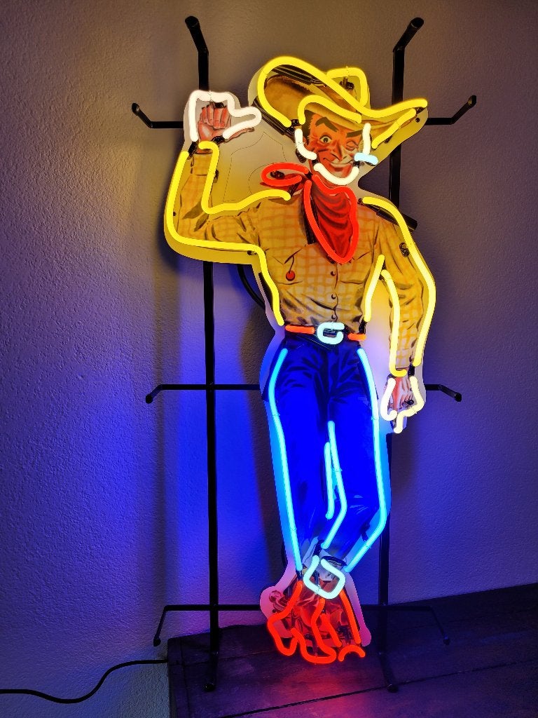 LAS VEGAS Cowboy neonverlichting neon lamp fifties sixties, Verzamelen, Ophalen, Zo goed als nieuw, Lichtbak of (neon) lamp