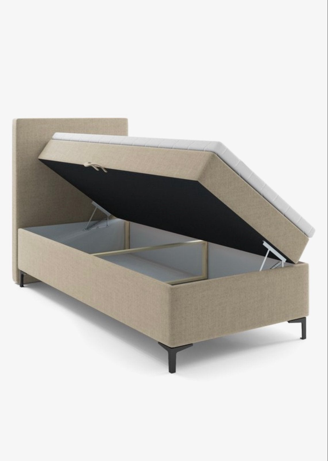 Boxspring 90x200 beige met topmatras en opbergruimte, Ophalen, 90 cm, Eenpersoons, Beige