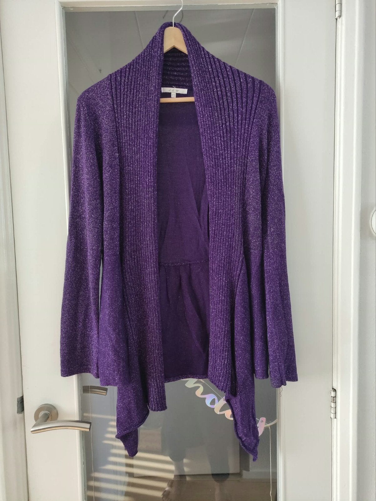 Paars open vest met glitters, asymmetrisch, maat 36/ 38, Maat 38/40 (M), Paars, Ophalen of Verzenden, Gedragen