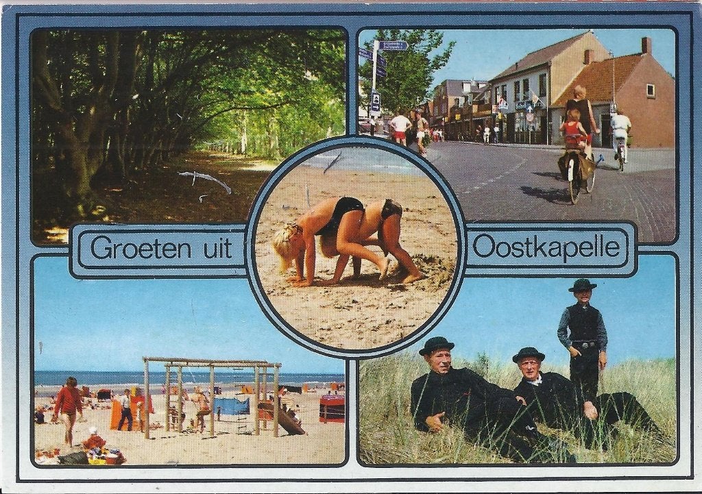 X7 Gelopen ansichtkaart groeten uit Oostkapelle, Ophalen of Verzenden, 1980 tot heden, Gelopen