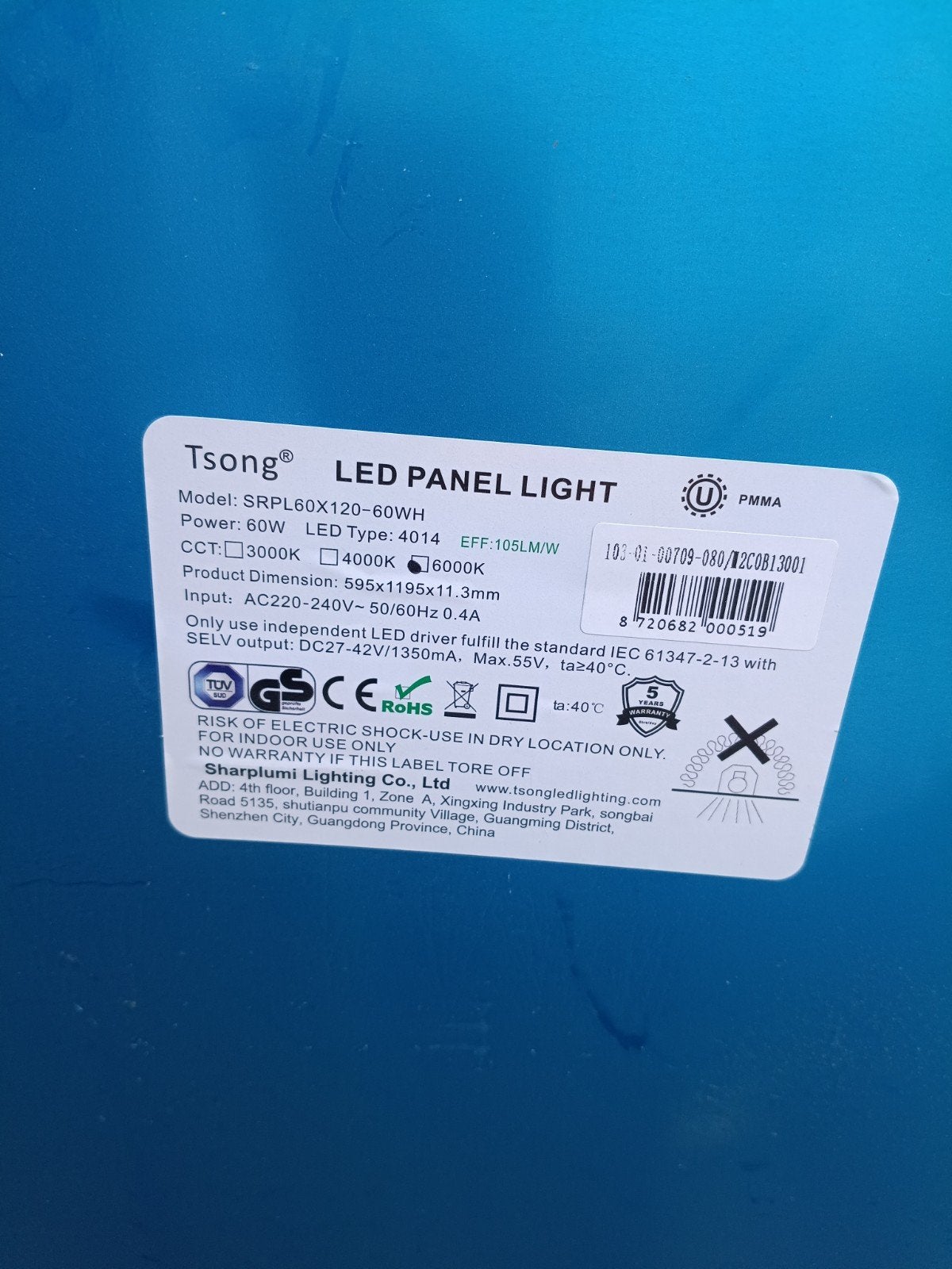 Tsong LED Paneel Licht 60W - Nieuw in doos, Metaal, Wit, Overige merken, Nieuw