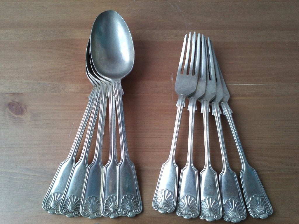 Mooi antiek 20 delig silverplate bestek uit Engeland., Ophalen of Verzenden