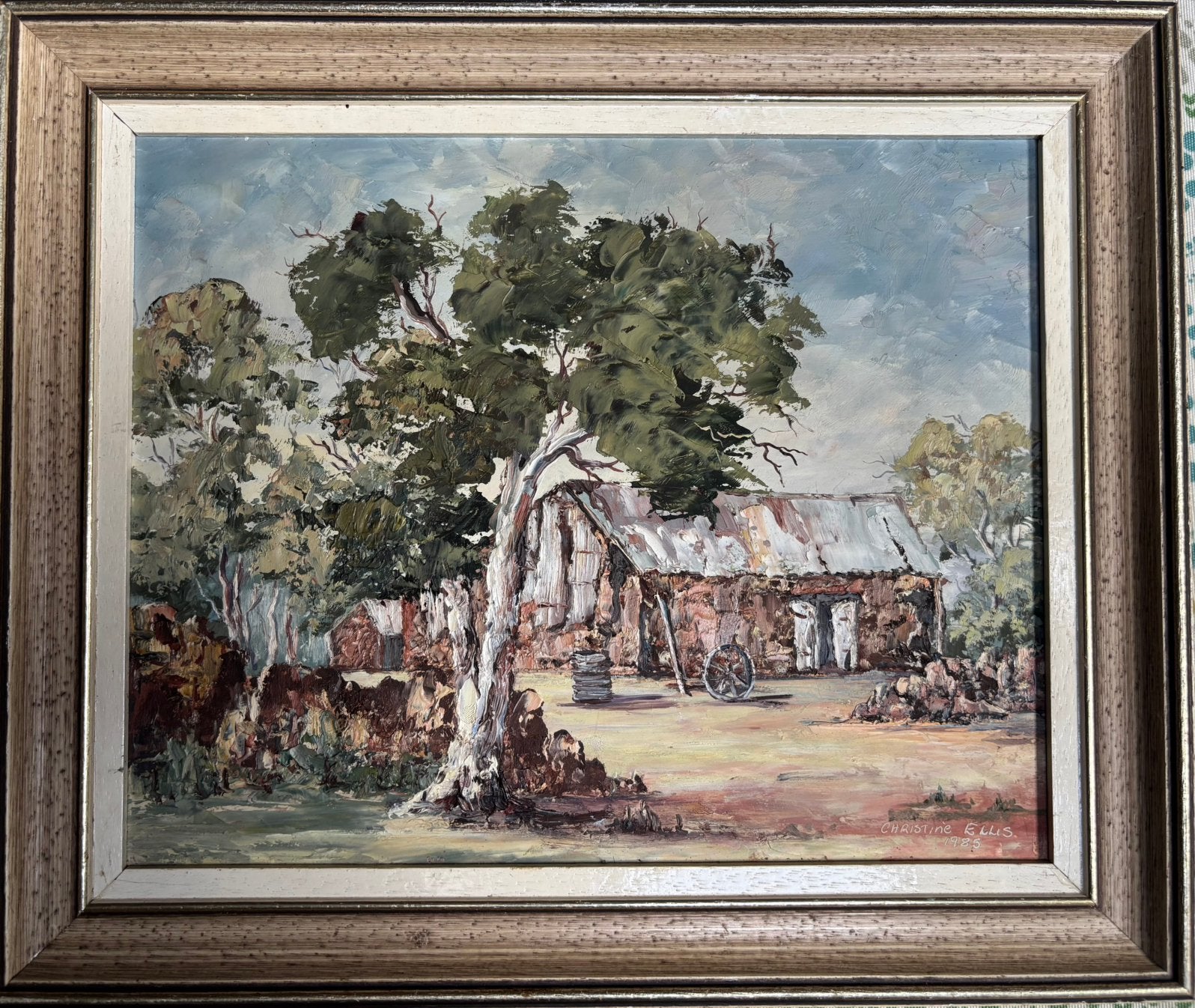 Schilderij Christine Ellis Australië gesigneerd olieverf, Antiek en Kunst, Paneel, Overige stijlen, Ophalen of Verzenden, Stads- / dorpsgezicht