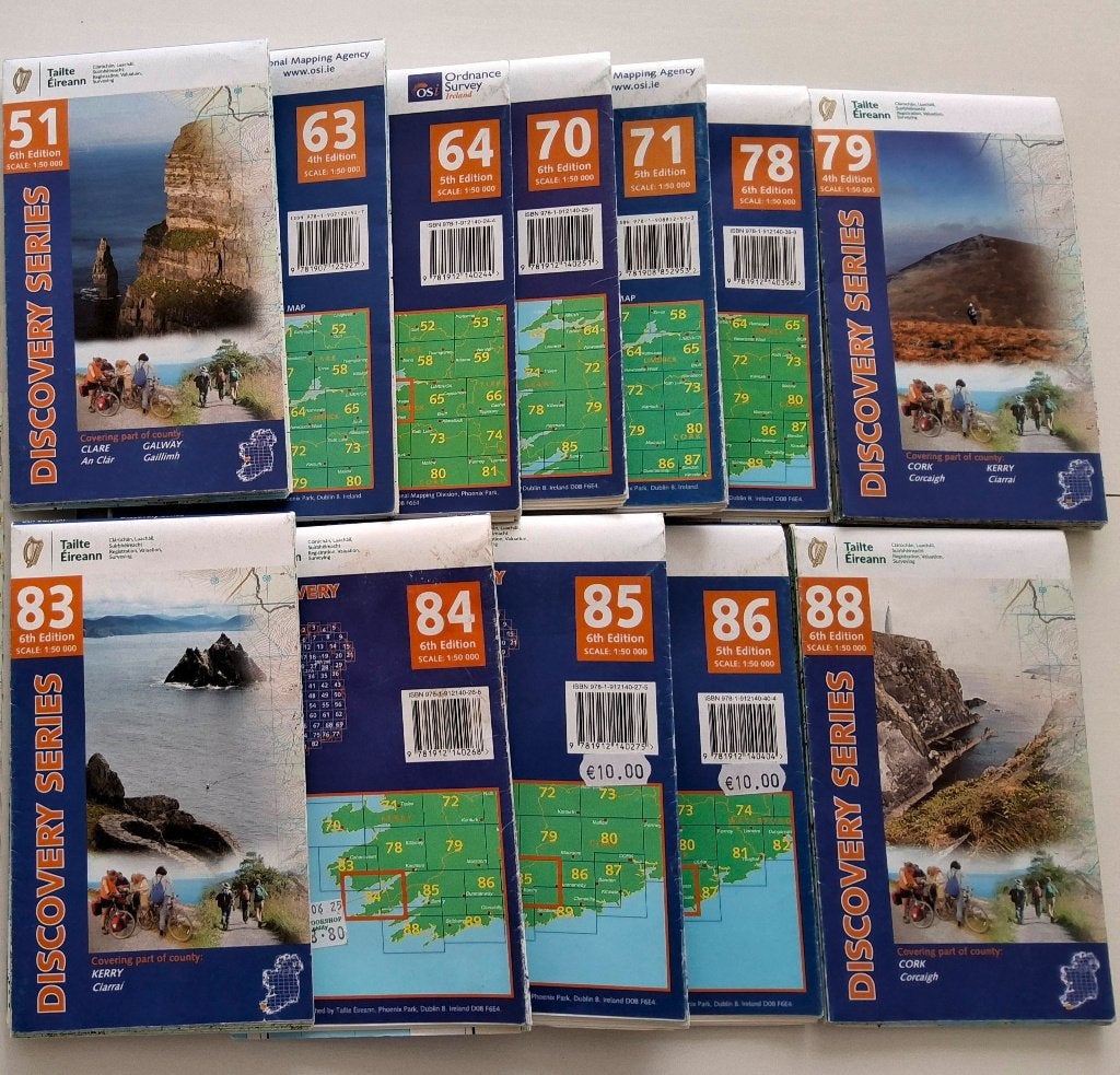12 fiets- en wandelkaarten van Zuid-West Ierland, Boeken, 2000 tot heden, Ordnance Survey Ireland (OSI) / Tailte Éireann, Europa Overig