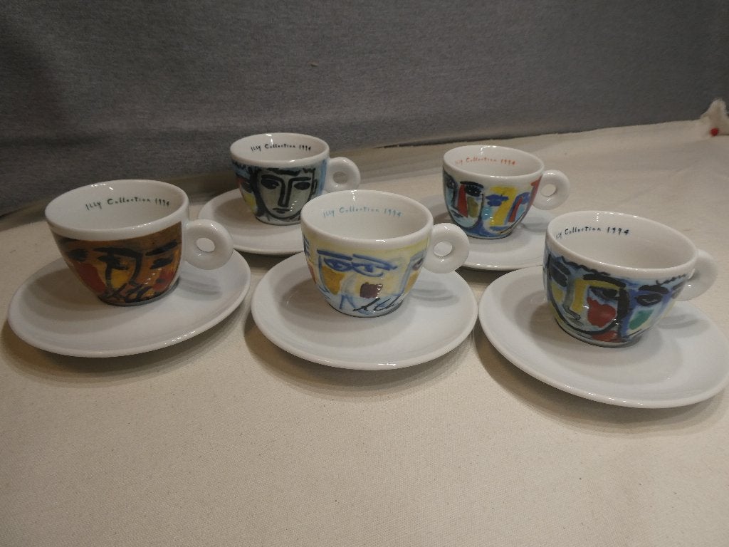 Illy Art Collection Espressokopje 1994 facce ,Sandro Chia, Gebruikt, Ophalen of Verzenden, Overige stijlen, Kop(pen) en/of Schotel(s)