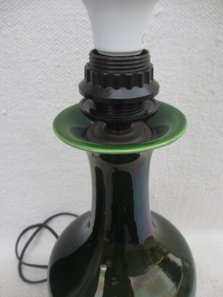 Vintage groene keramieken tafellamp jaren 60/70, Gebruikt, Met schakelaar, Schemerlamp, Steen/keramiek