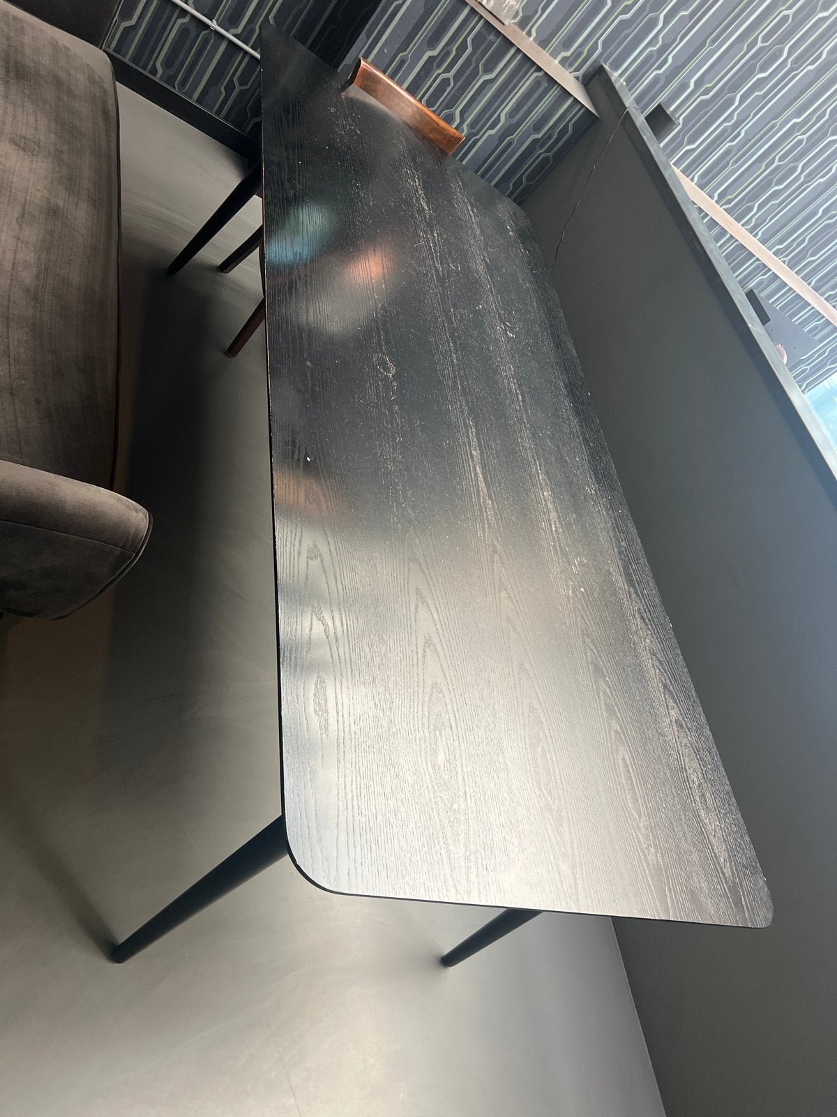 Moderne zwarte eettafel - Gebruikt, Huis en Inrichting, Gebruikt, 150 tot 200 cm, Vier personen, Rechthoekig