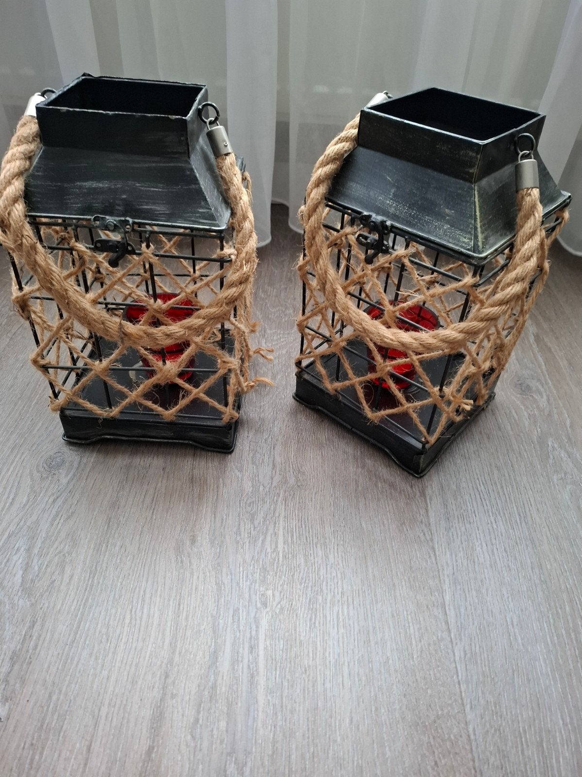 Set van 2 decoratieve lantaarns met touw, Ophalen, Gebruikt, Lantaarn, Zwart