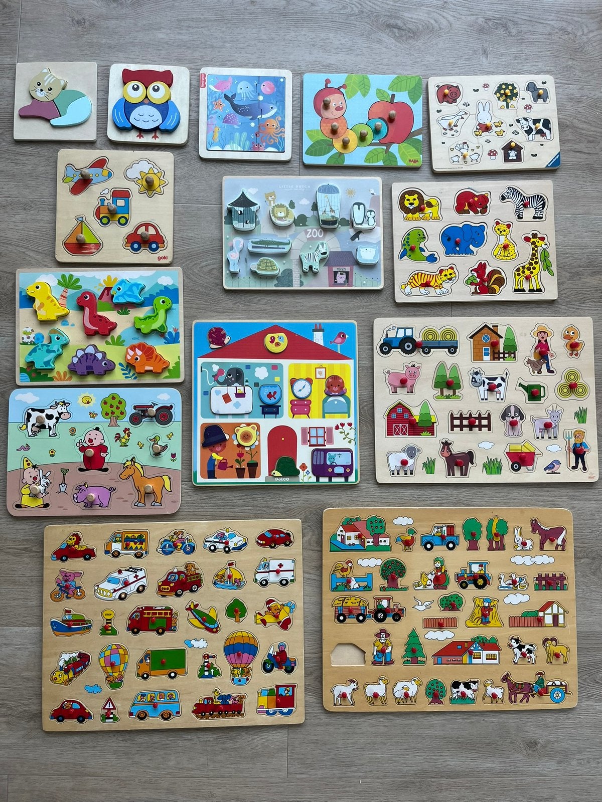 14 houten puzzels 1-4 jaar, Kinderen en Baby's, Speelgoed | Kinderpuzzels, Ophalen, 2 tot 4 jaar, Gebruikt, 10 tot 50 stukjes
