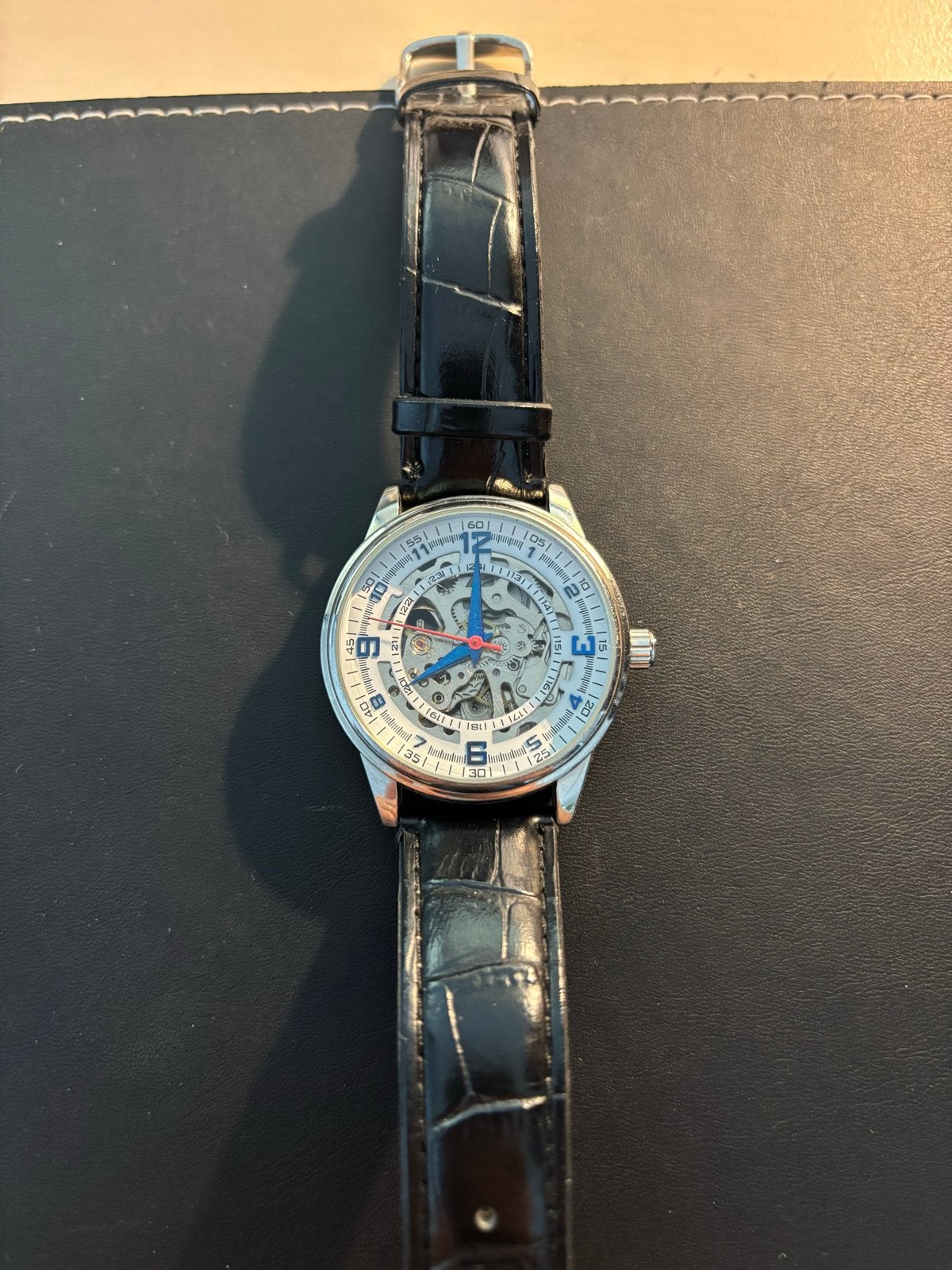 Akkribos XXIV Skelet Horloge - Zwart Leer, Sieraden, Tassen en Uiterlijk, Horloges | Heren, Overige merken, Leer, Staal, Polshorloge