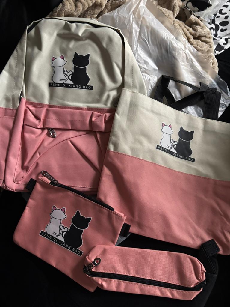 Nieuwe Leuke 4-delige tassen set met kattenprint, Ophalen of Verzenden, Nieuw, Roze, Overige typen