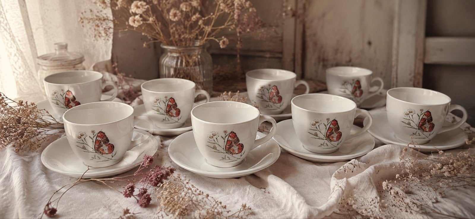 8x JET De Chenille kop & schotel–vintage porseleinen servies, Ophalen of Verzenden