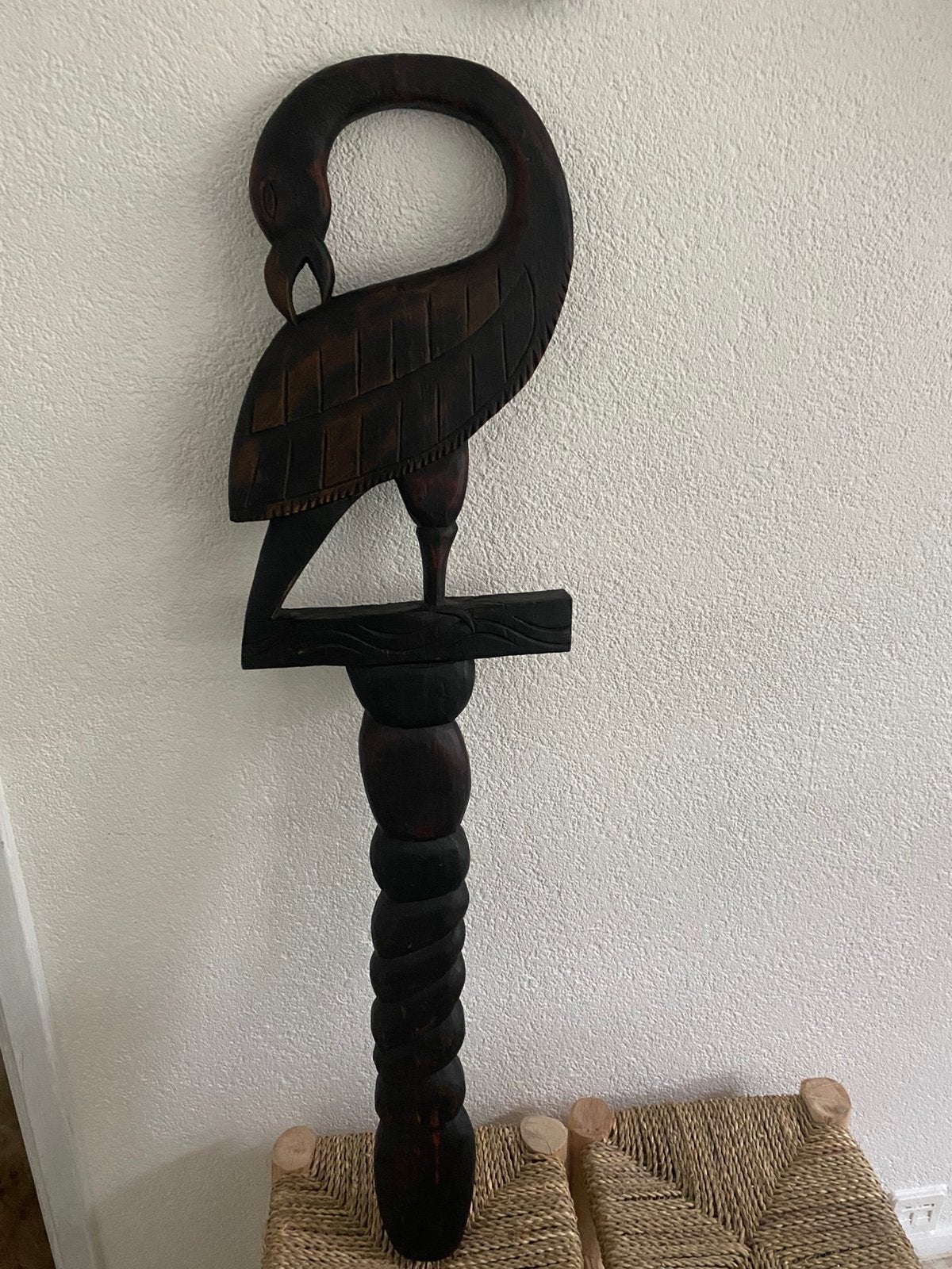 Wanddecoratie,wandelstok? , hout, kraanvogel, Afrika, Ophalen