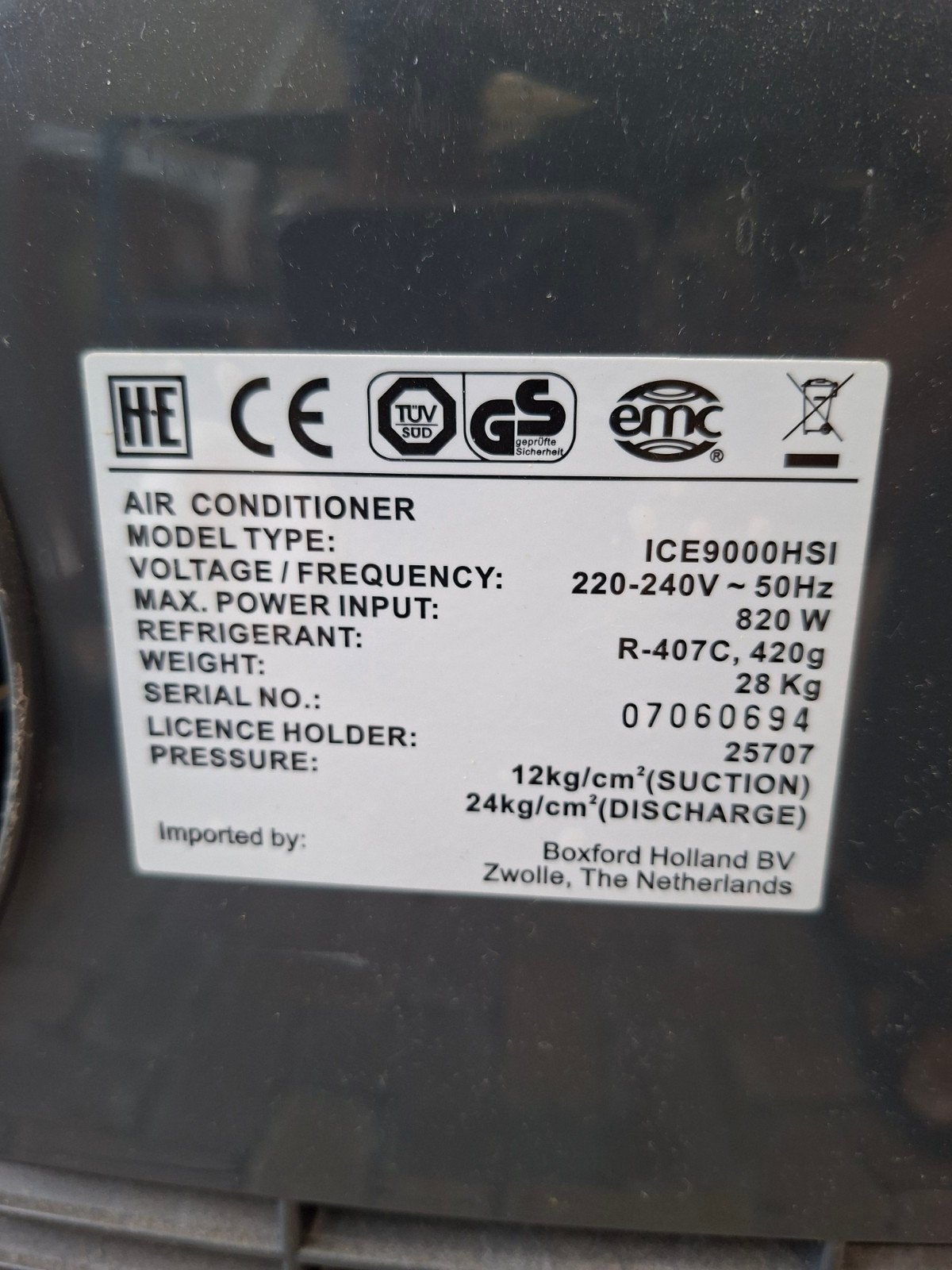 Mobiele airco Holland Electro ICE9000HSI, Ophalen, Gebruikt, Minder dan 60 m³, Timer
