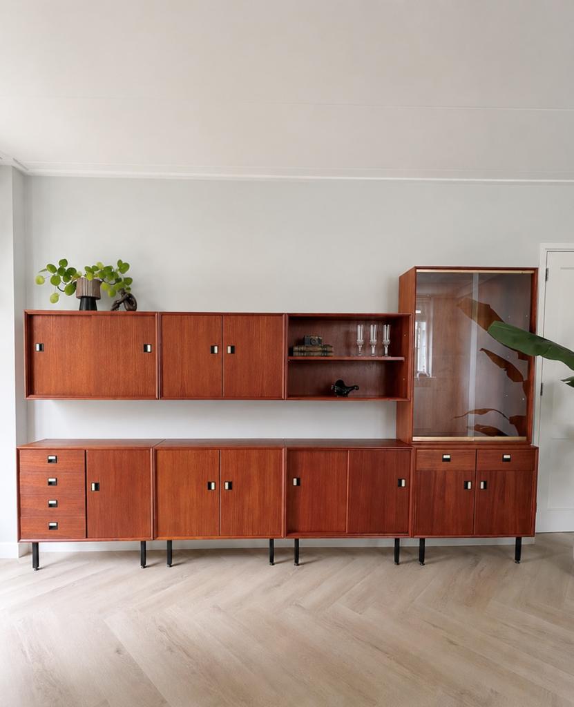 Vintage modulaire wandkast, jaren ’60, teak fineer, Ophalen