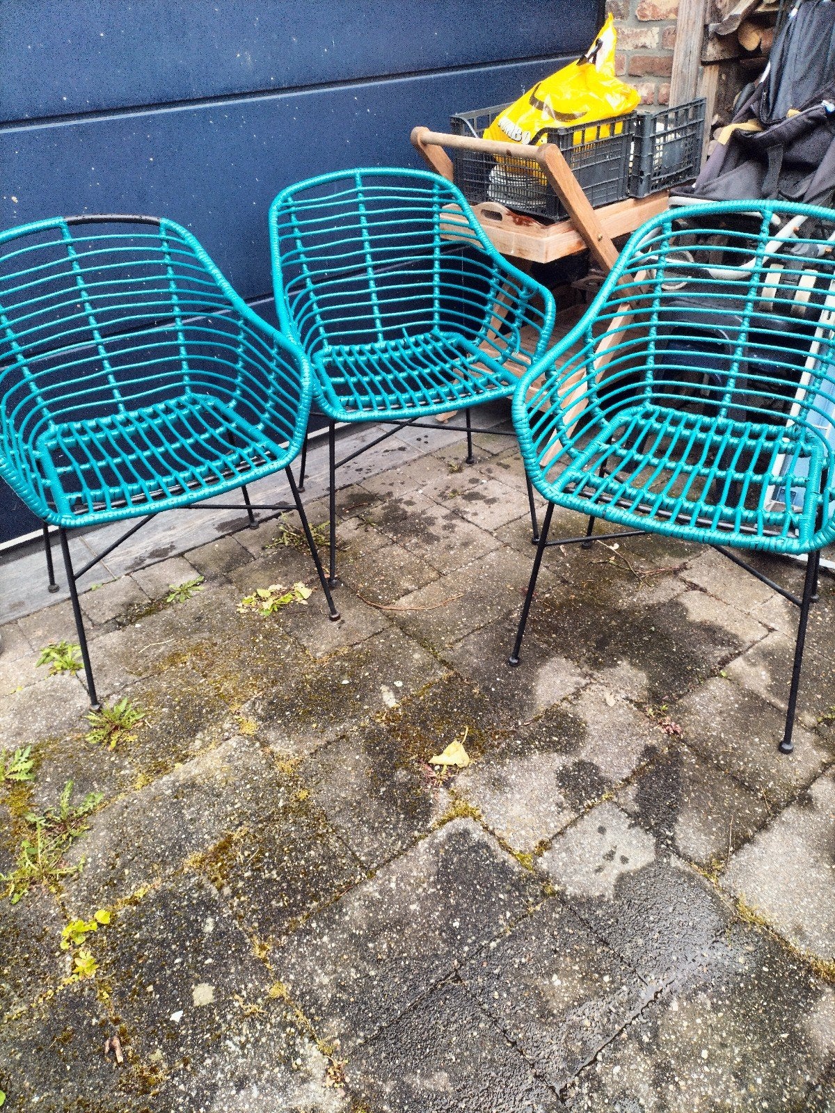 Set van 3 turquoise tuinstoelen, Ophalen, Gebruikt, Rond, Balkon