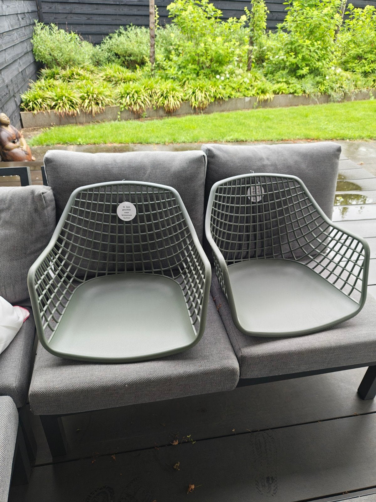 Gratis 2 groene stoelkuipjes Webbing (geen poten!), Tuin en Terras, Tuinstoelen, Ophalen of Verzenden, Gebruikt, Kunststof