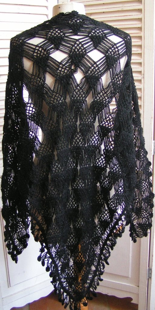 zwarte gehaakte stola met glimmertje nr YY 1164, Verzenden, Zo goed als nieuw, Maat 46/48 (XL) of groter, Sjaal
