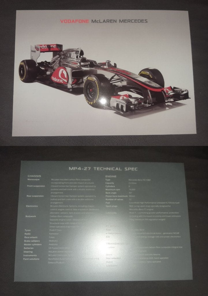 McLaren F1 MP4-27 2012 fact card Lewis Hamilton, Verzenden, Nieuw, Formule 1