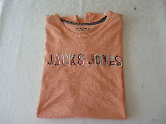 Zalmroze tshirt met geborduurd Jack & Jones mt L, Kleding | Heren, T-shirts, Maat 52/54 (L), Overige kleuren, Ophalen of Verzenden