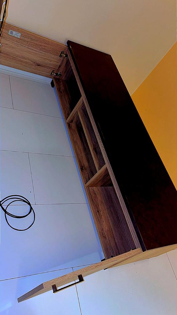 Mooi TV meubel in antraciet hout, Ophalen, Gebruikt, 100 tot 150 cm, Minder dan 100 cm