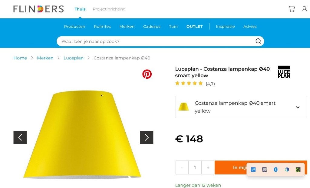 Lampenkap LuceplanCostanza Ø40 cm, Ophalen, Geel, Nieuw, 40 cm