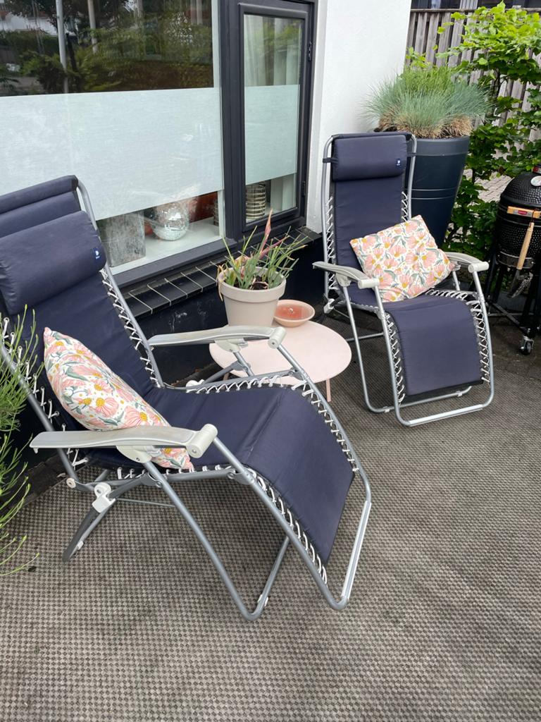 Set van 2 Lafuma RSX Relaxstoelen , Blauw, Ergonomisch, Tuin en Terras, Ophalen of Verzenden, Gebruikt, Metaal, Verstelbaar