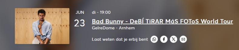 Ticket Bad Bunny, 23 juni 2026, Gelredome Arnhem, Eén persoon, Juni