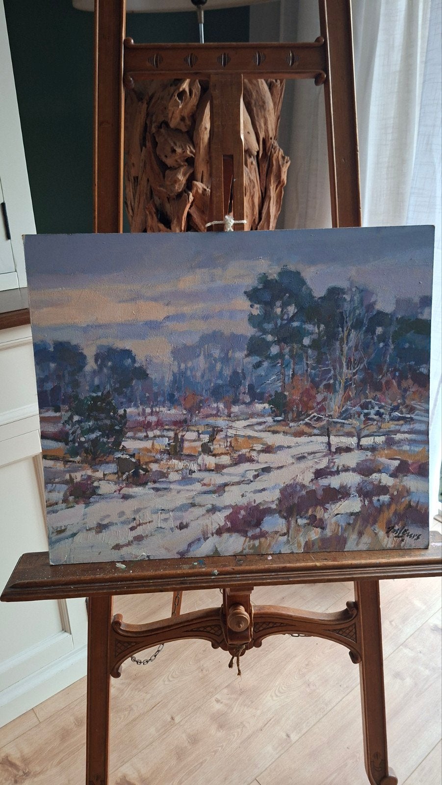 Sfeervol winters landschap schilderij, Origineel werk, Doek, Realistisch, Ophalen of Verzenden