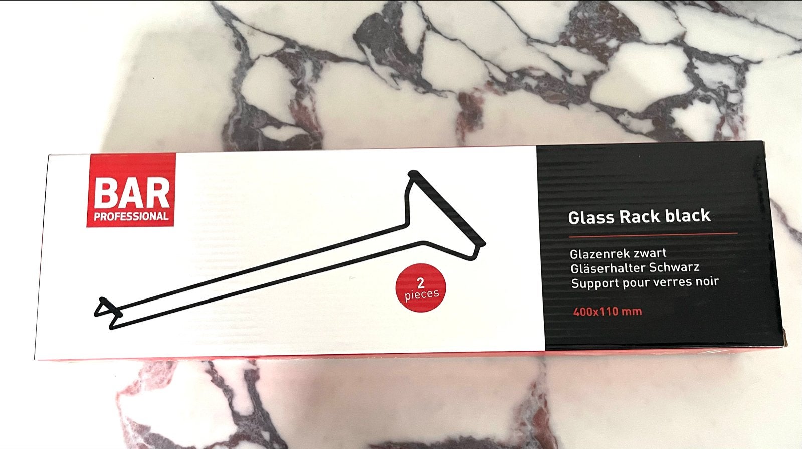 Bar Professional Glazenrek Zwart - 400x110mm set van 3, Ophalen, Overige typen, Nieuw, Zwart