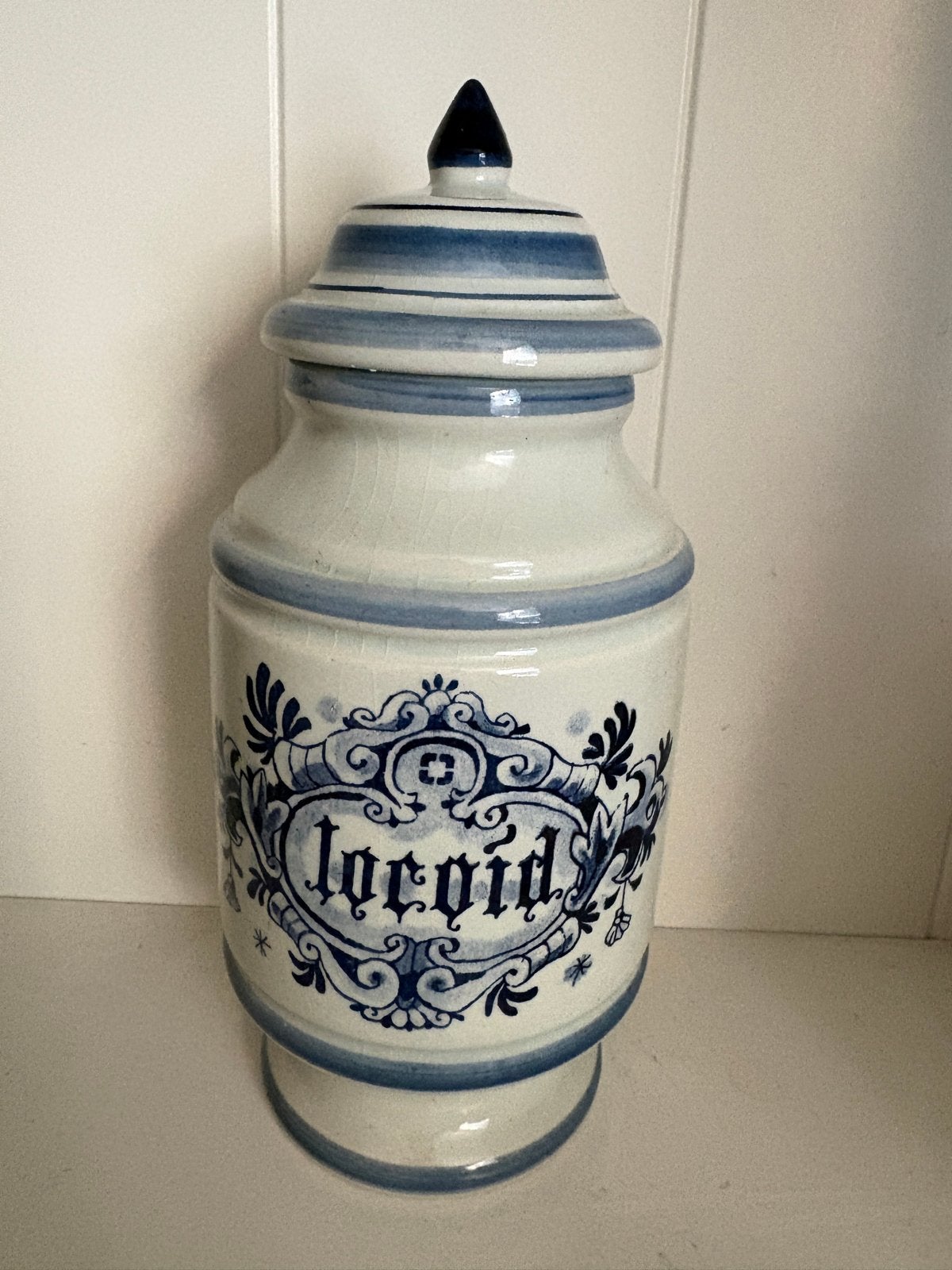 Antieke Apothekerspot 'Locoid’' - Blauw-Wit Keramiek, Ophalen of Verzenden