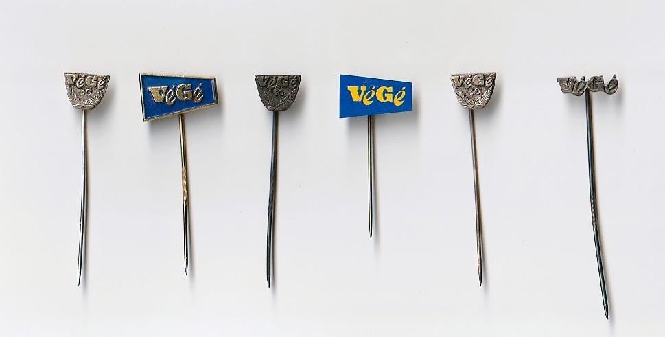 6 oude speldjes van Végé kruideniers winkelketen, Ophalen of Verzenden, Gebruikt, Overige onderwerpen, Speldje of Pin