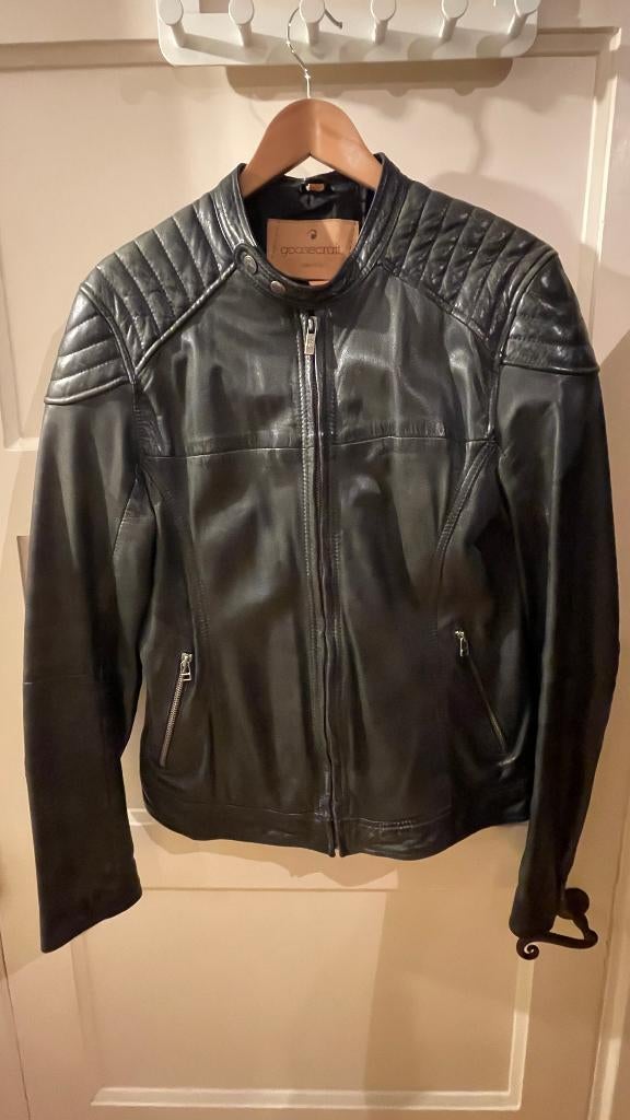 Leren jack heren L Italiaans design - Goosecraft Biker 191, Maat 52/54 (L), Zwart, Goosecraft, Ophalen of Verzenden
