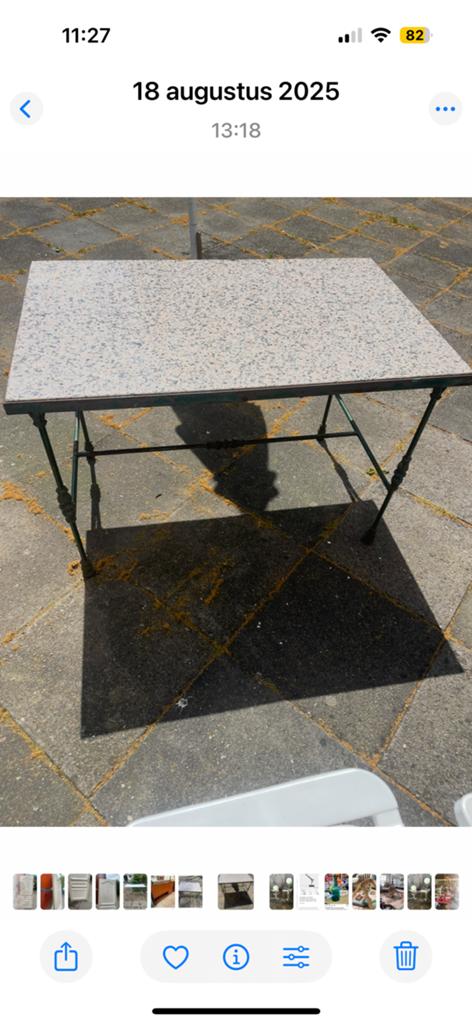 Franse vintage granieten buitentafel, Tuin en Terras, Ophalen, Gebruikt, Rechthoekig, Overige materialen