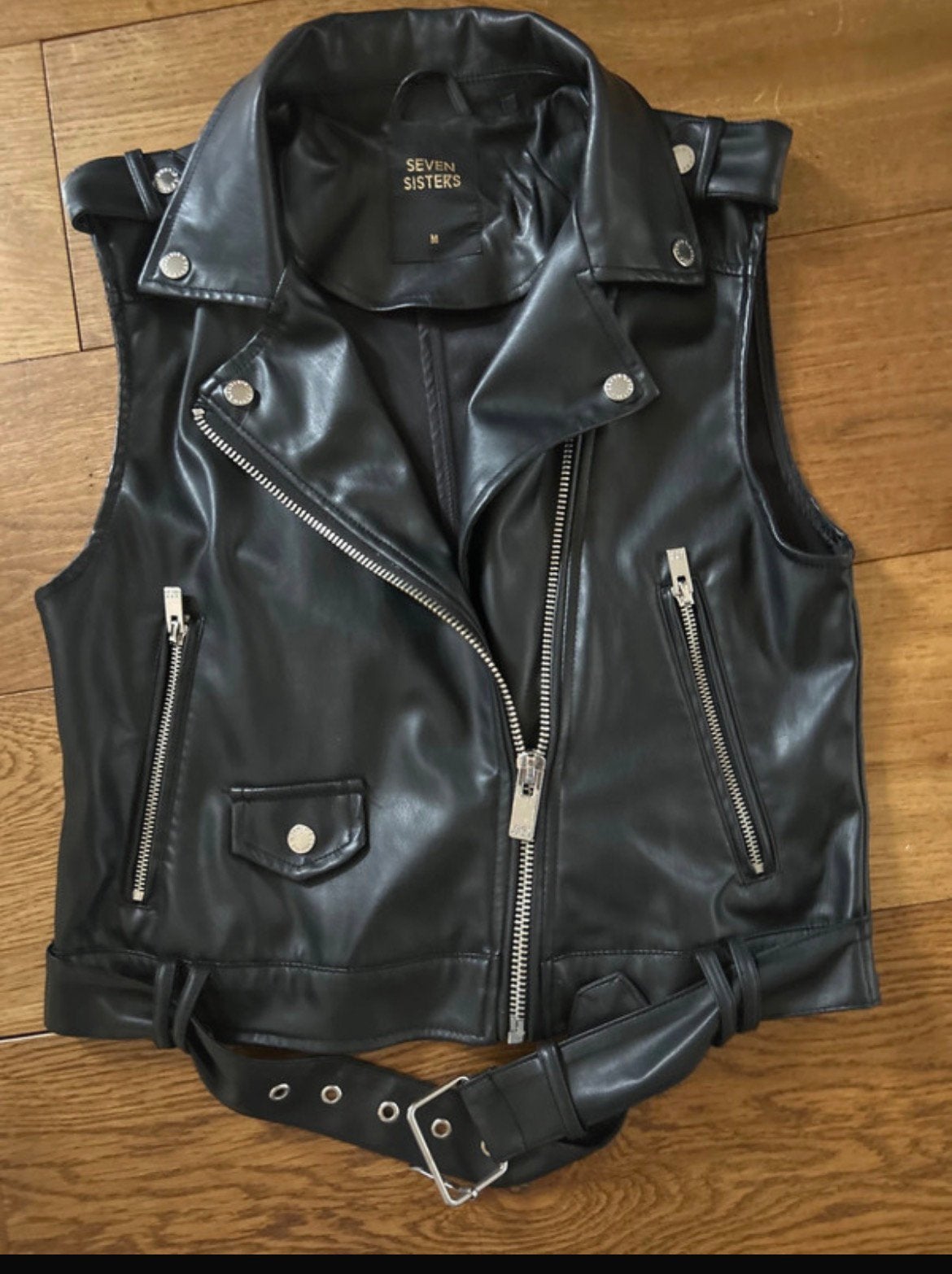 Zwart leren gilet maat M seven sisters, Ophalen of Verzenden, Zo goed als nieuw, Zwart