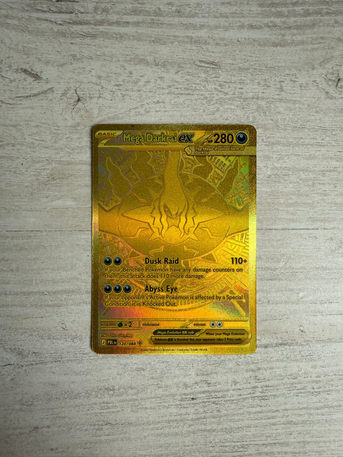 Mega Darkrai EX Gouden Pokémon Kaart - Zeldzaam, Hobby en Vrije tijd, Ophalen, Zo goed als nieuw, Losse kaart, Foil