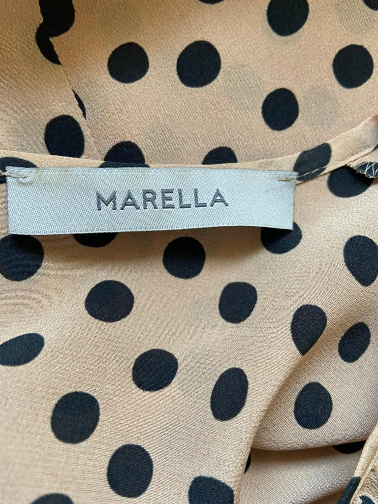 Blouse Marella, beige met zwarte stipjes, mt 38, zijde, Ophalen of Verzenden, Zo goed als nieuw, Maat 38/40 (M), Beige