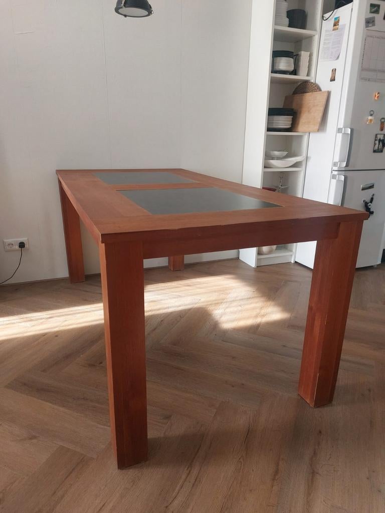 Houten eettafel met steenlook 180x90, Ophalen, 50 tot 100 cm, Zo goed als nieuw, Vijf personen of meer