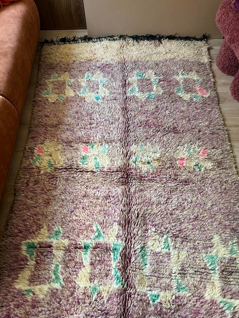 Vintage Berber vloerkleed - paars met kleurrijke patronen, Ophalen, 100 tot 150 cm, 200 cm of meer, Zo goed als nieuw