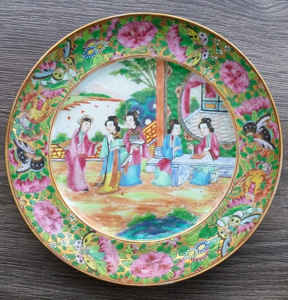 Om 1850 - 1880 Chinees Poseleinen Bord Canton Famille Rose