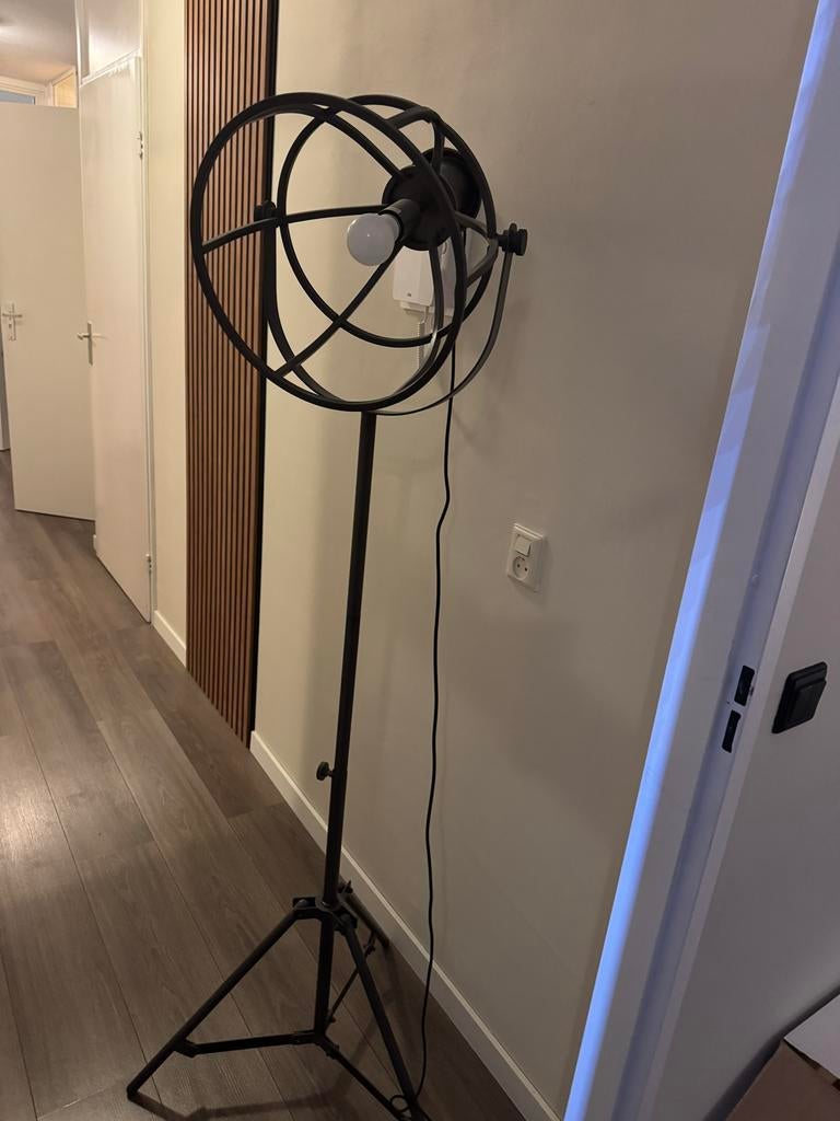 Industriële Vloerlamp Zwart Metaal - Studio Stijl, Ophalen of Verzenden, Gebruikt, Metaal, 150 tot 200 cm