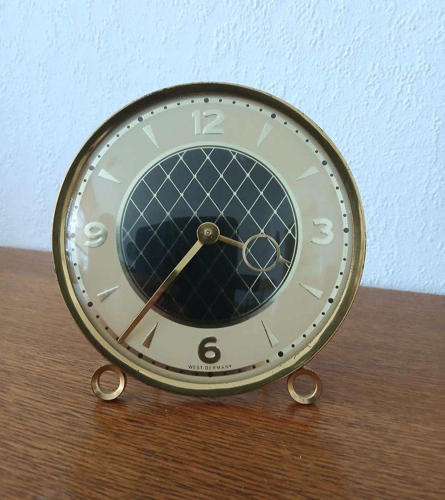 vintage mid-century tafelklok, goud / messing, Antiek en Kunst, Ophalen of Verzenden