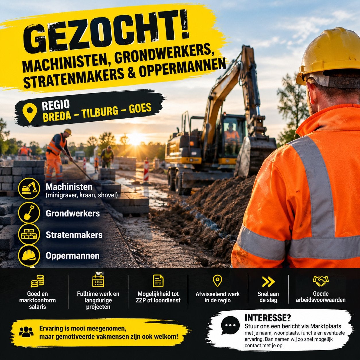 grondwerkers, machinisten, stratenmakers , oppermannen