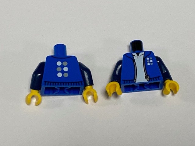 Partij Lego 2x nieuwe romp met blauw open jasje