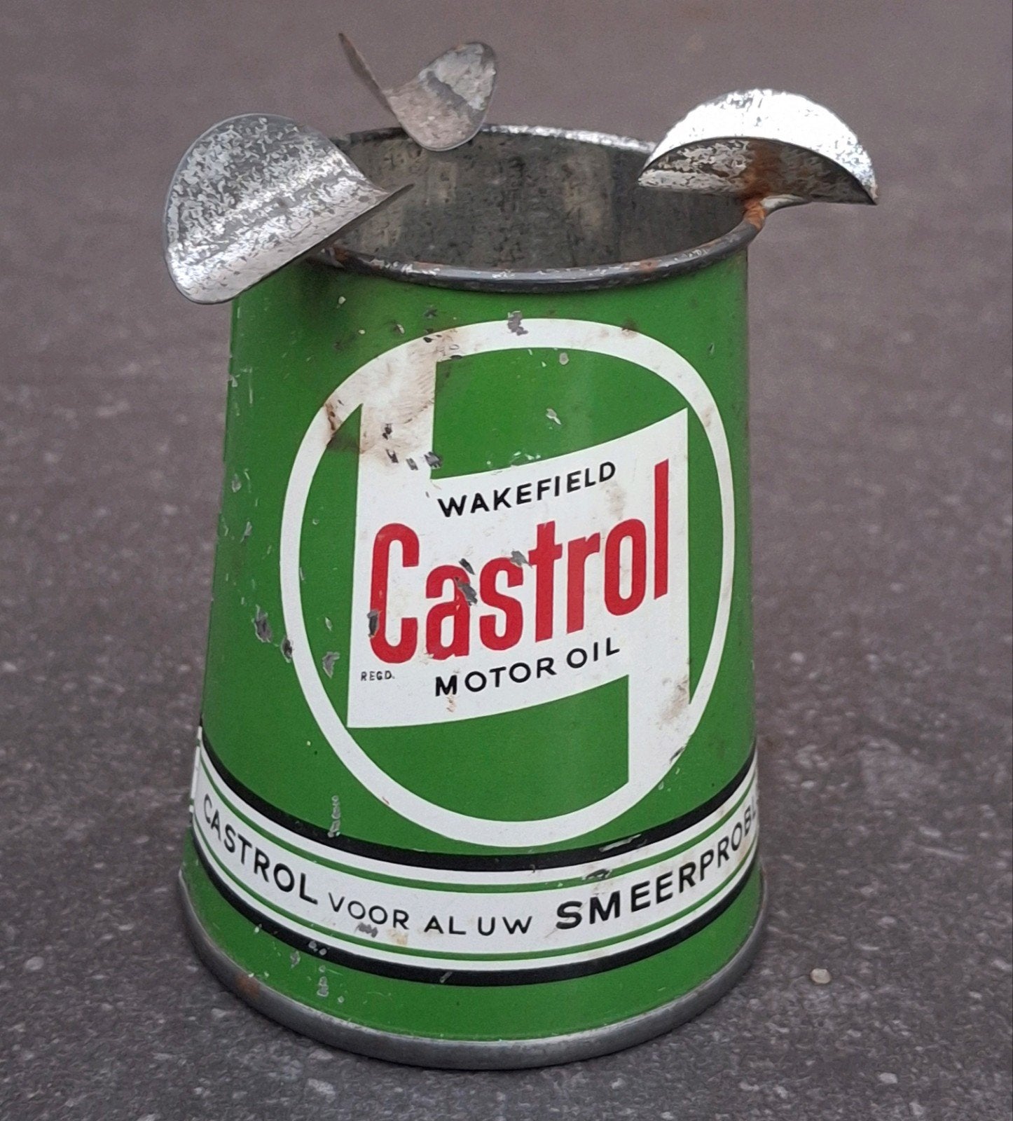 Castrol conisch olieblik / blik Nederlandstalig, Verzamelen, Ophalen of Verzenden, Zo goed als nieuw