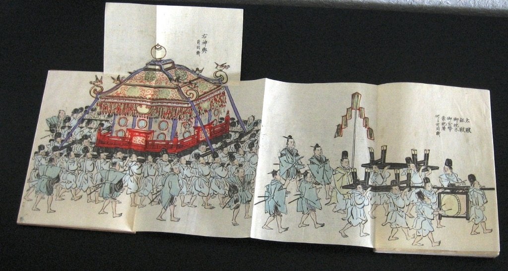 Kuwayama 1889 Leporello processie kleurenhoutsnede 12 meter, Antiek en Kunst, Ophalen of Verzenden