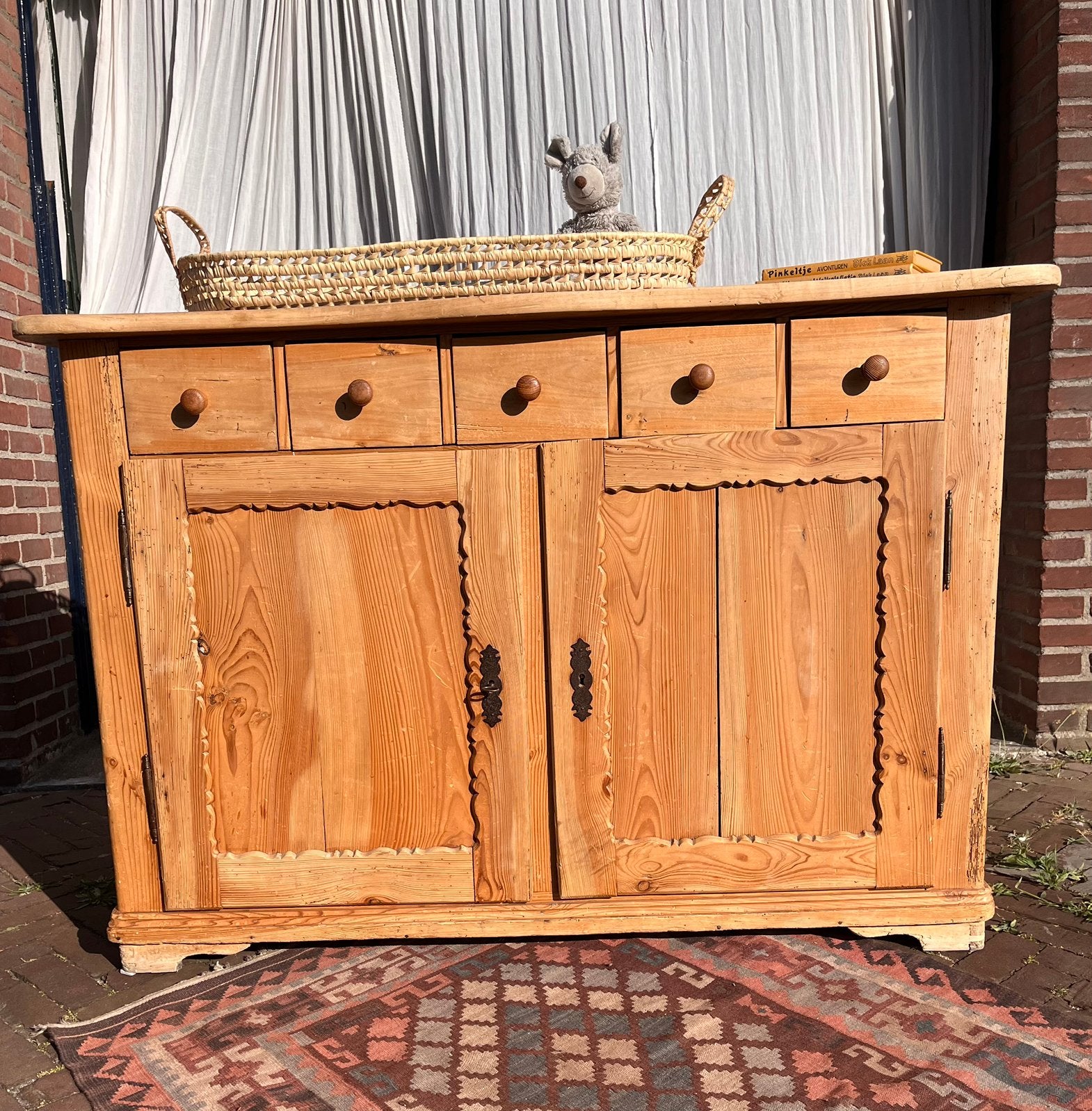 Leuke brocante grenen commode, Ophalen of Verzenden, Zo goed als nieuw, 25 tot 50 cm, 100 tot 150 cm
